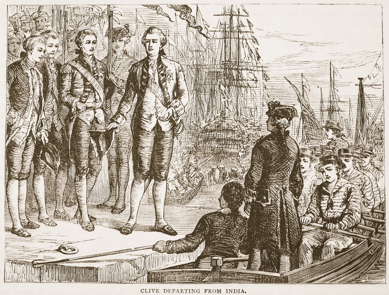 Clive rejser fra Indien, illustration fra Cassells Illustrated History of India af James Grant, pub. 1879 af English School