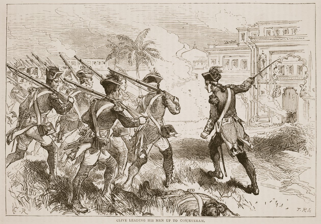 Clive fører sine mænd op til Conjeveram, illustration fra Cassells Illustrated History of India af James Grant, pub. 1879 af English School