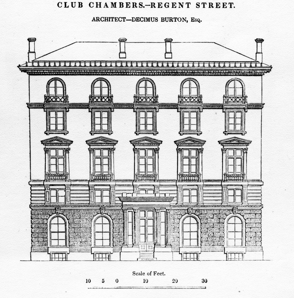 Club Chambers, Regent Street, 1839 af English School