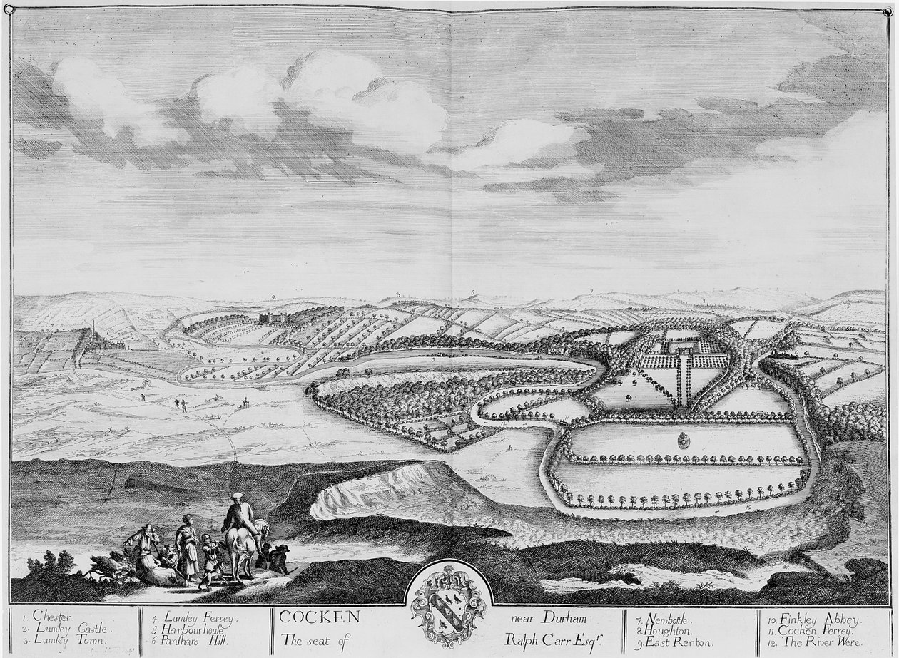 Cocken nær Durham, ca. 1710 (ætsning) af English School