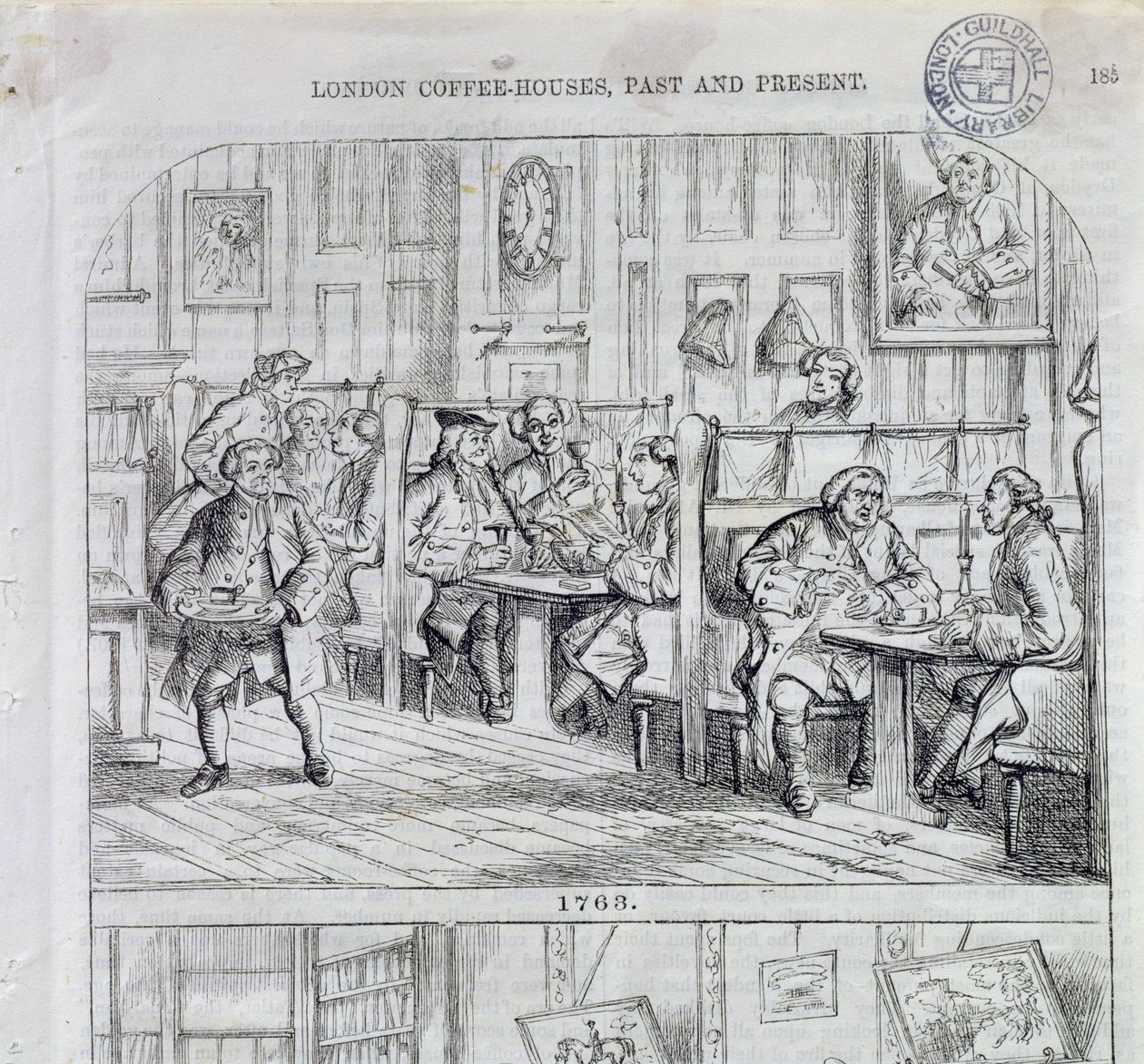 Coffee Room i 1763, fra London Coffee-Houses Past and Present (farvegravering) af English School