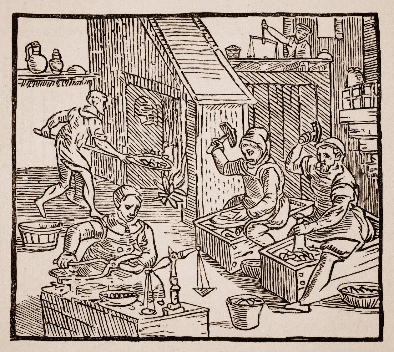 Coiners at Work, 1577 (sepiafoto) af English School