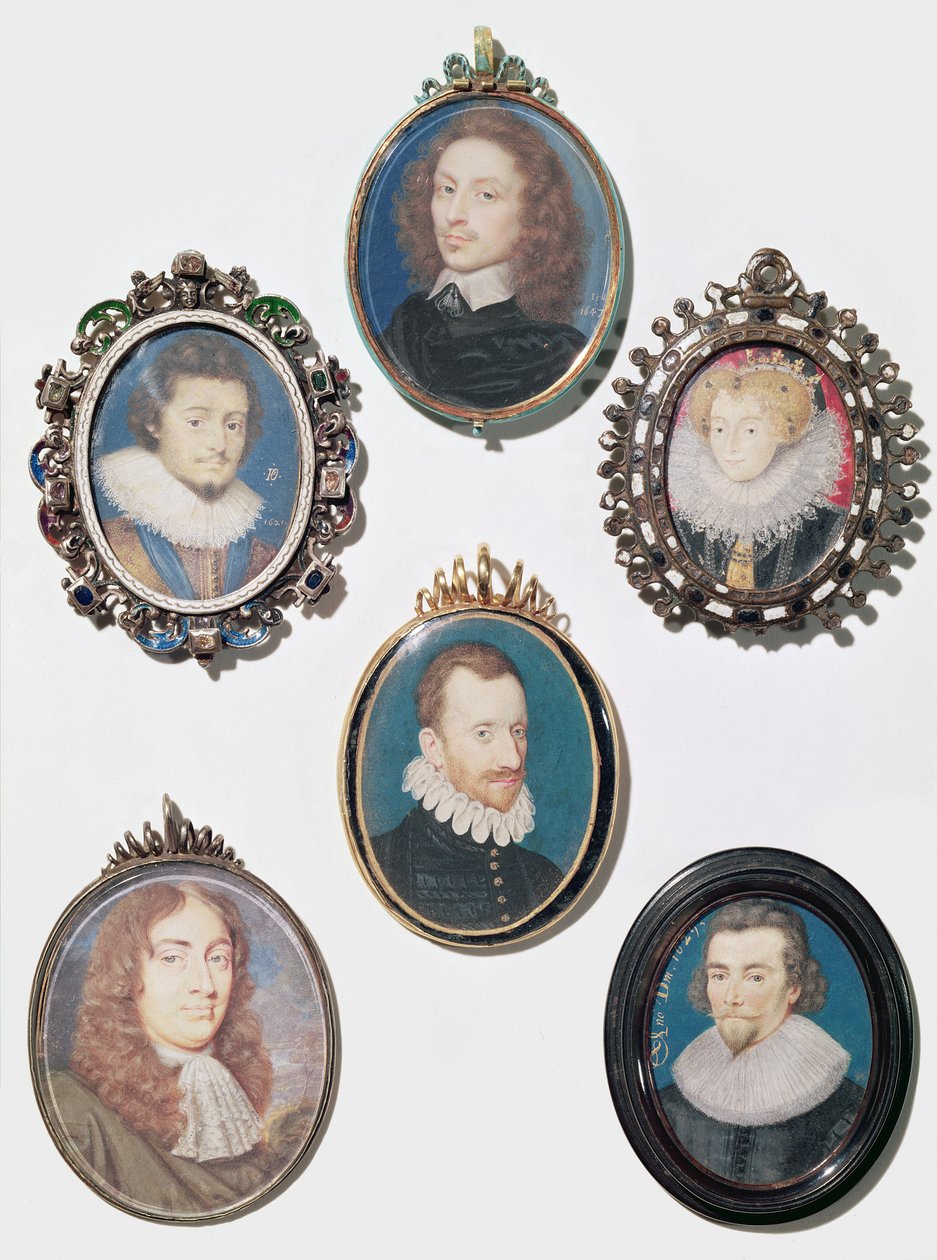 Samling af miniaturer, LtoR, øverste række: Frederik V (1596-1632) Kurfyrst Pfalz, konge af Bøhmen af English School