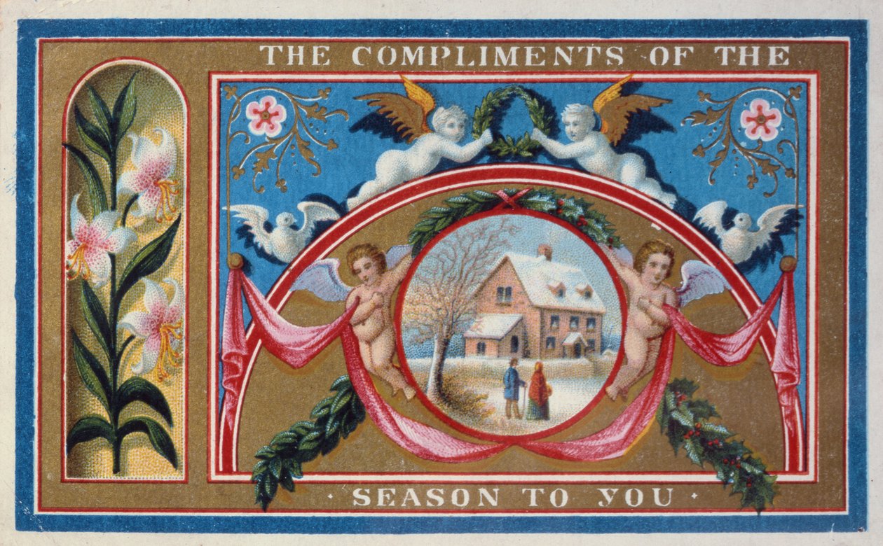 "Sæsonens komplimenter", victoriansk kort (chromolitho) af English School