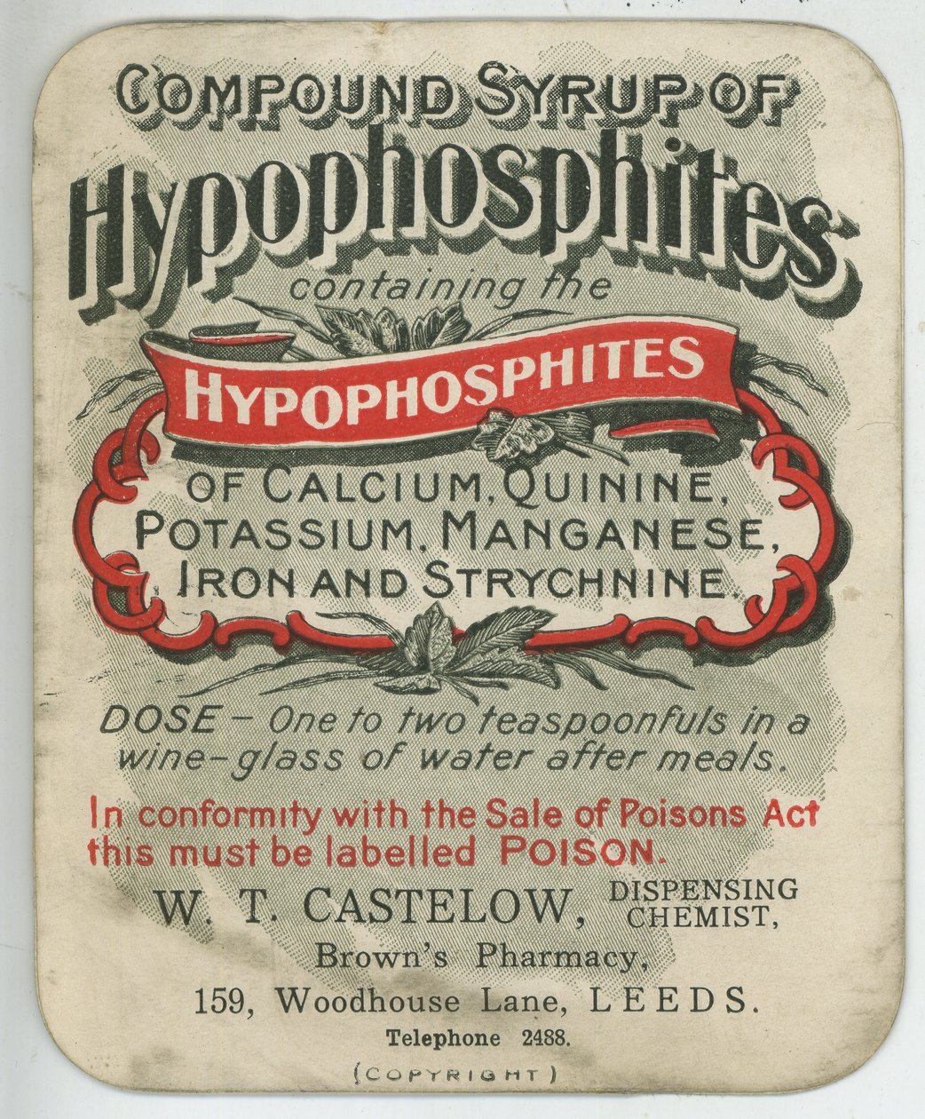 Sammensat sirup af Hypophosphites etiket, begyndelsen af det 20. århundrede (farve litho) af English School