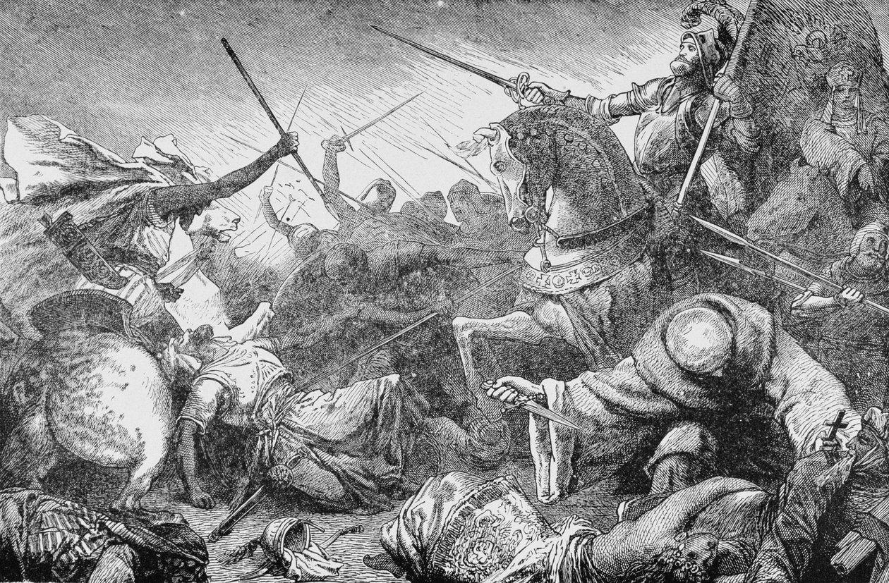 Conflict with the Saracens, fra The History of France, af Emile de Bonnechose, udgivet af Ward, Lock and Co, London af English School