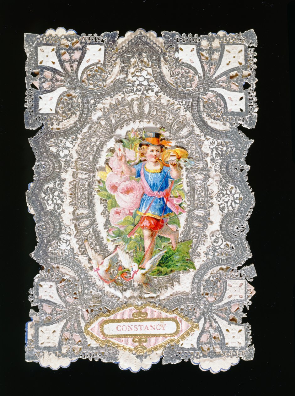 Constancy, Valentine-kort, ca. 1860 (farve litho på papir) af English School