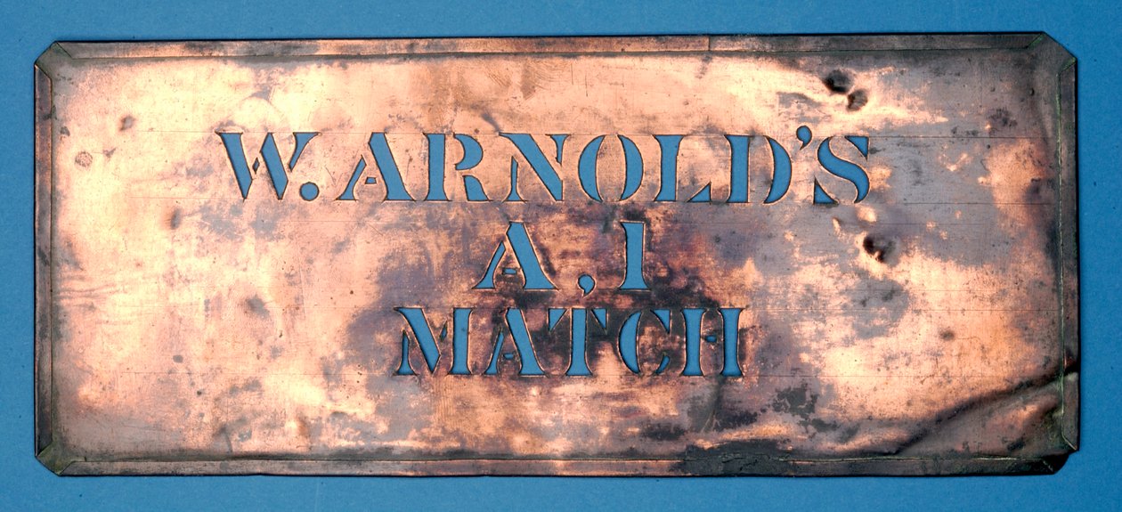 Kobberstencil af W. Arnolds A,1 tændstik (kobber) af English School