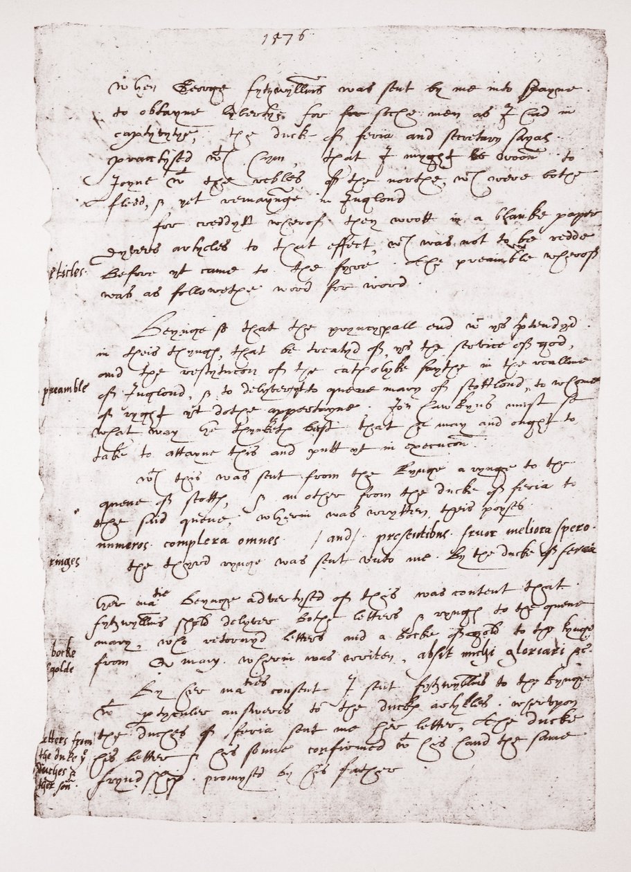 Kopi af et holografmemo af John Hawkins om hans forhold til Spanien, 1576 af English School