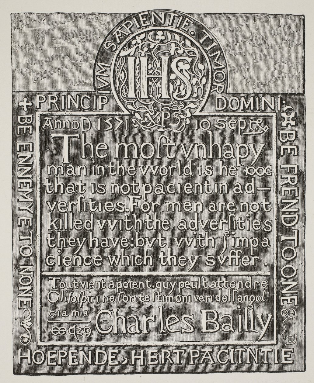 Kopi af en udskæring af Charles Bailly, fra væggen i Beauchamp Tower, Tower of London, 1571 af English School