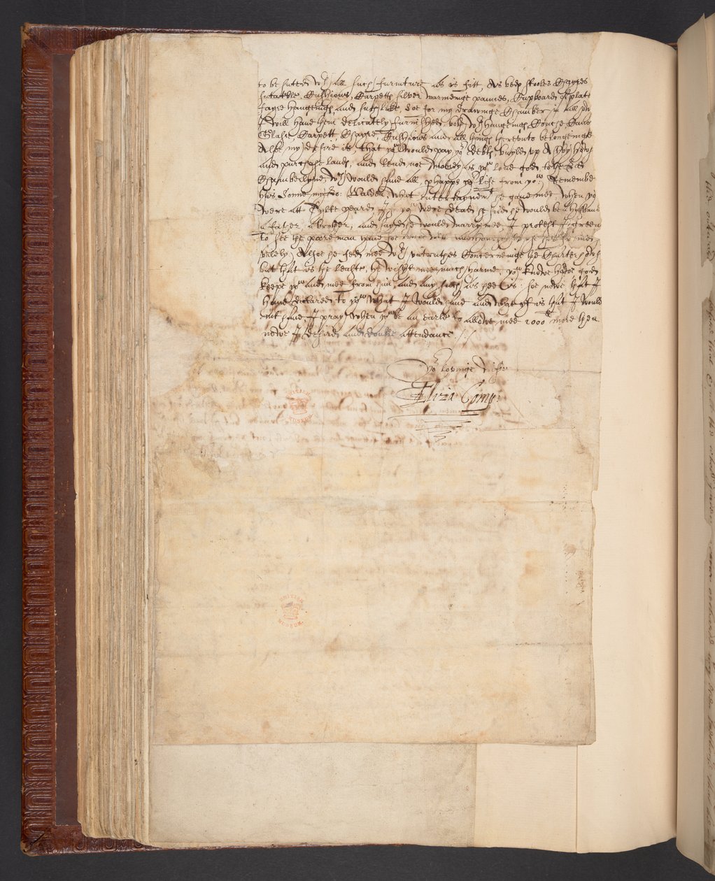 Kopi af et brev fra Lady Elizabeth Compton, derefter grevinde af Northampton, til hendes mand, Harley MS 7003, f.158v (pen & blæk på papir) af English School