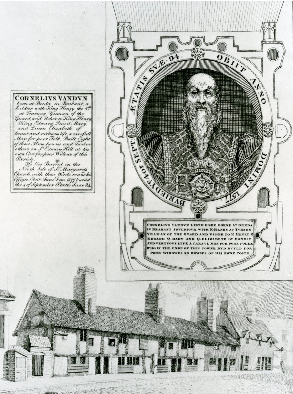 Cornelius Van Dun (1483-1577) Memorial and Almshouses, 1798 af English School