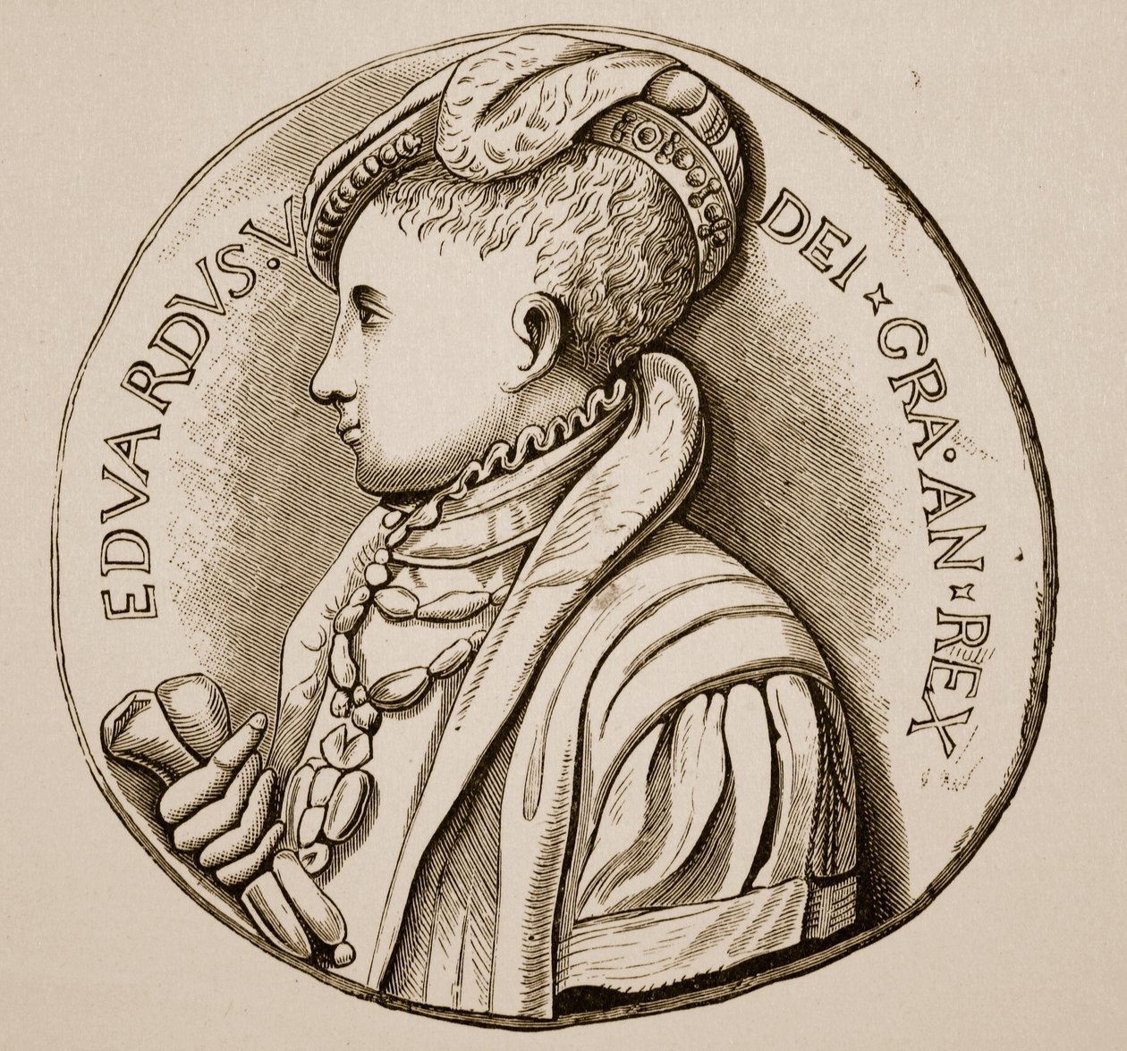 Kroningsmedalje af Edward VI (sepia foto) af English School