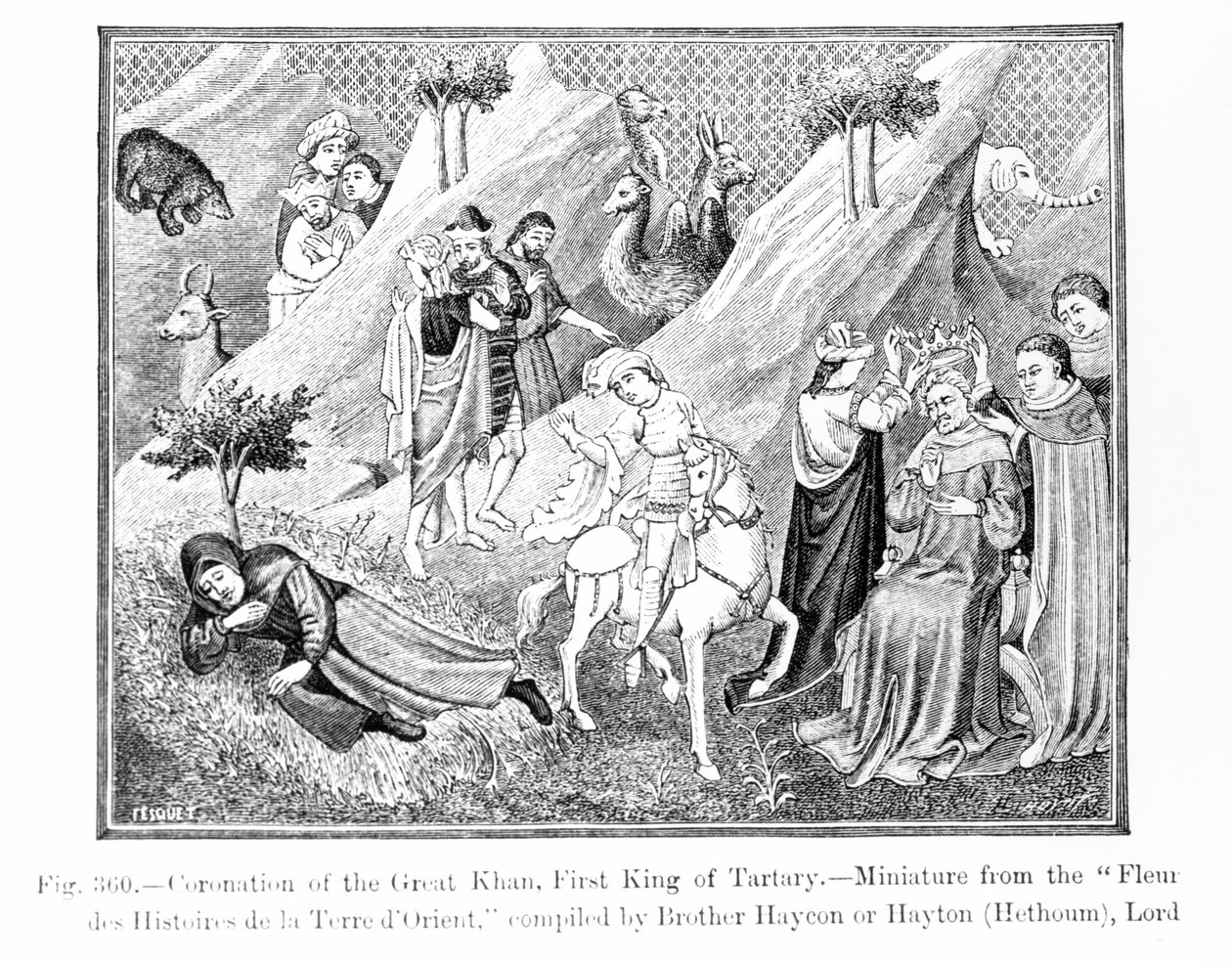 Kroning af den Store Khan (Kublai Khan) (1214-94) Tartarens første konge, fra Fleur des Histoires de la Terre dOrient, udarbejdet af Hayton (d.1271), illustration fra Science and Literature i t. af English School