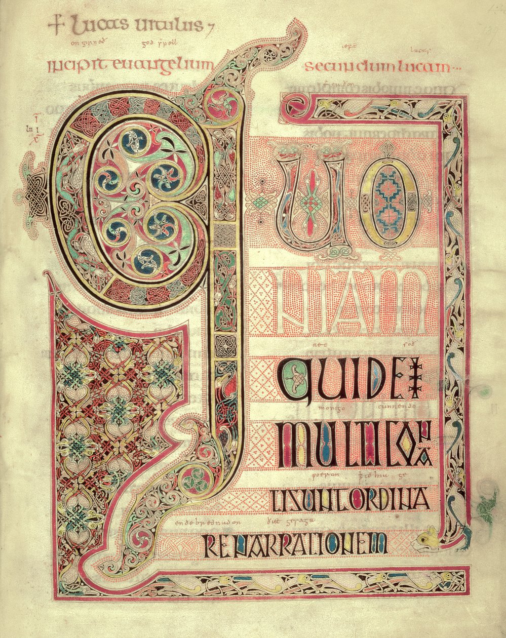 Cott Nero DIV f.139 Incipit side til St. Lukasevangeliet, fra Lindisfarne evangelierne, 710-721 (vellum) af English School