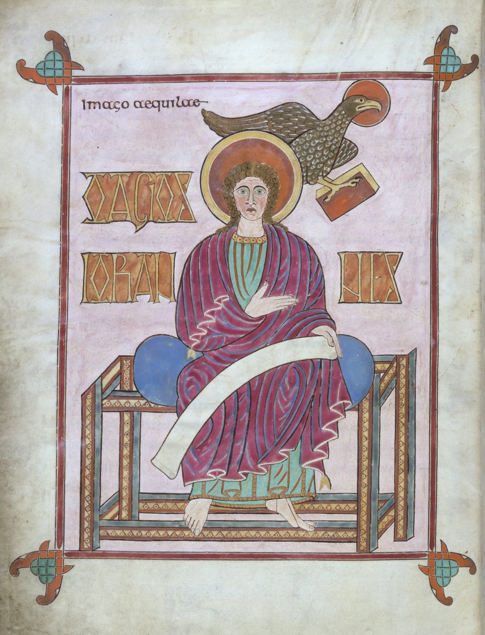 Cott Nero DIV f.209v St. John med hans symbol, fra Lindisfarne-evangelierne, 710-721 (vellum) af English School