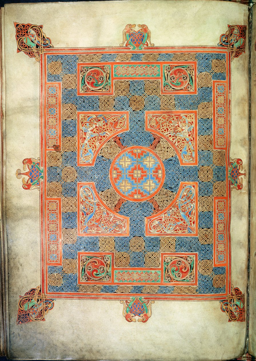 Cott Nero D. IV, f.94v Tæppeside, der åbner Markusevangeliet, fra Lindifarne-evangelierne, 710-721 (vellum) af English School