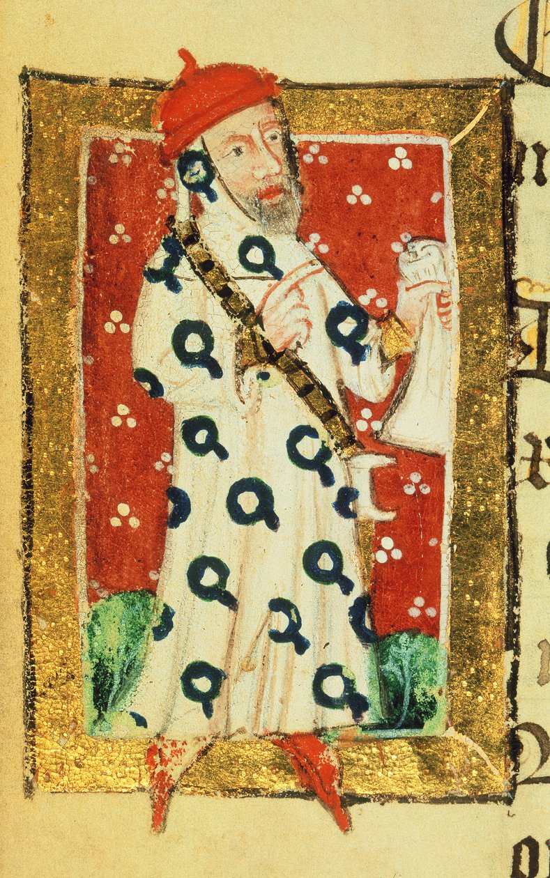 Cott Nero D VII f.105v Nigel Lorning, Ridder af strømpebåndet, fra Benefactors Book of St. Alban