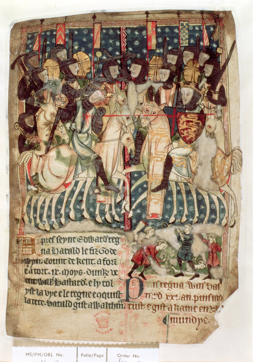 Cott Vitt A XIII f.3v William dræber Harold i slaget ved Hastings, fra 