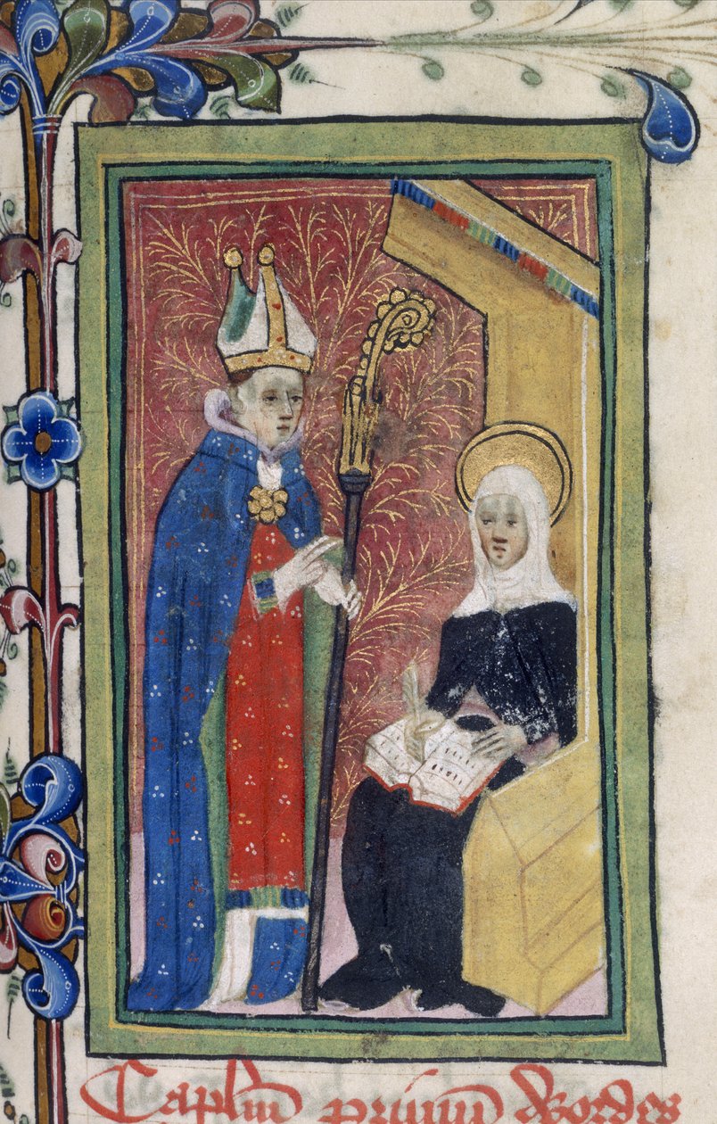 Bomuld Claudius B. I, f.117 St. Bridget præsenterer et budskab fra Kristus til en biskop, fra 