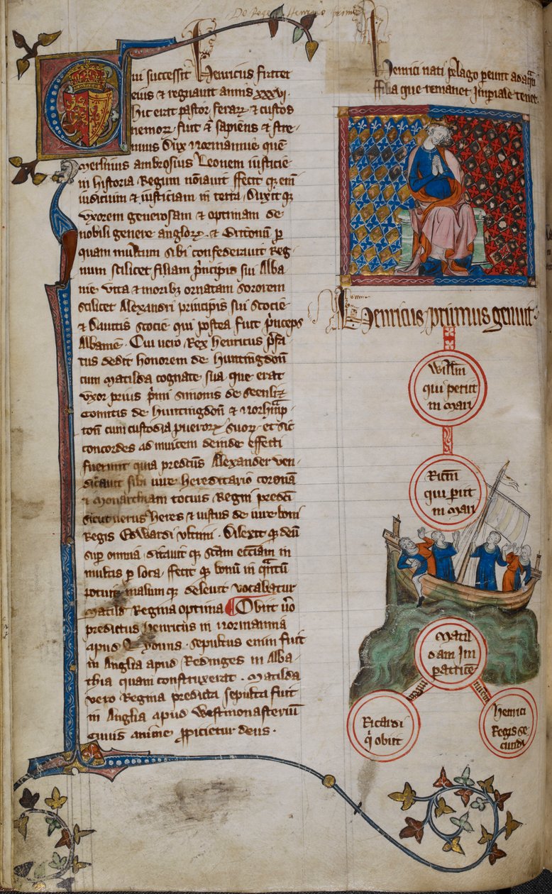 Bomuld Claudius D. II, f.45v Henry I og hans efterkommere (vellum) af English School