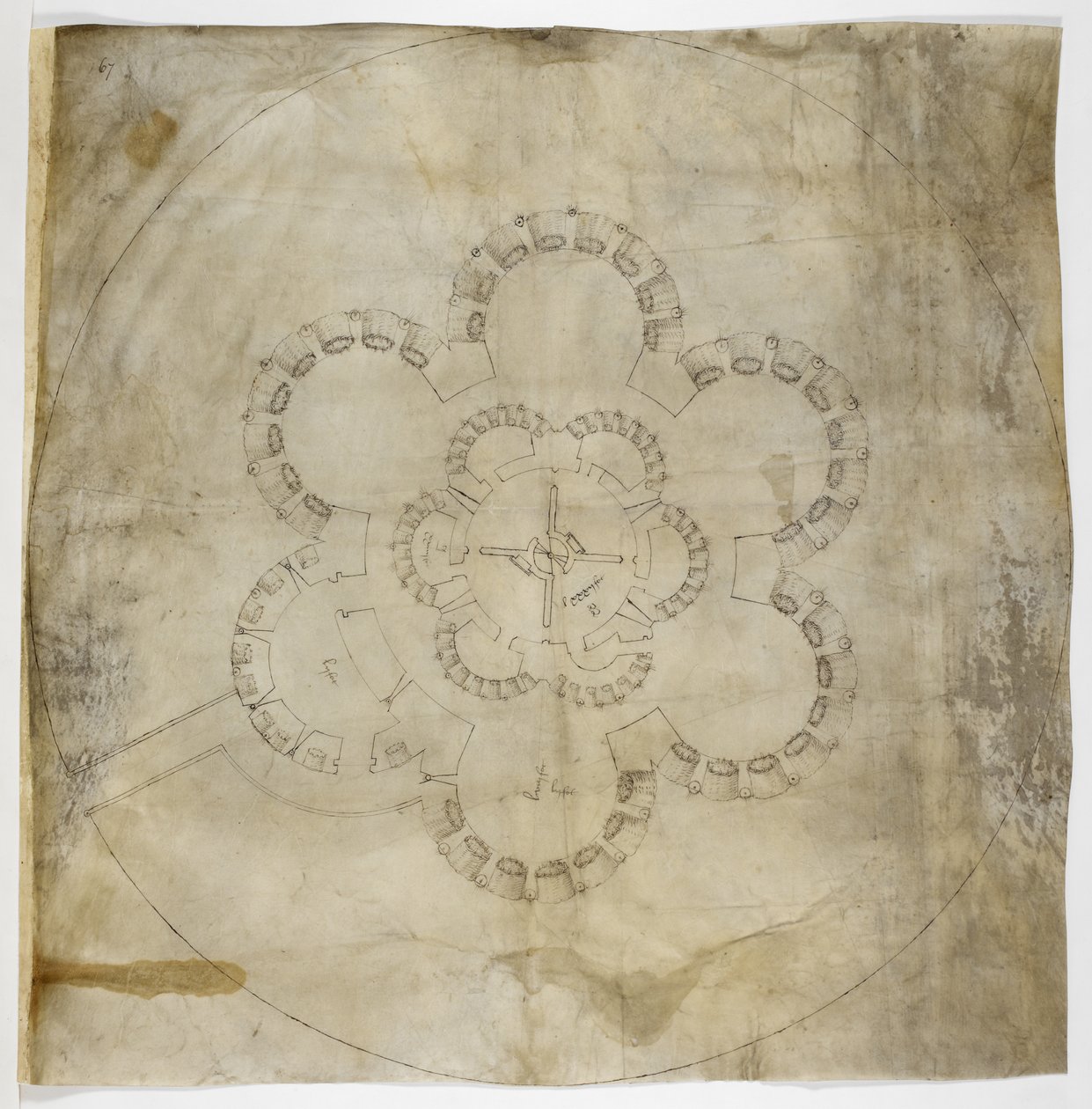 Bomuld MS. Augustus I.i.67 Grundplan for Deal Castle (blæk på pergament) af English School