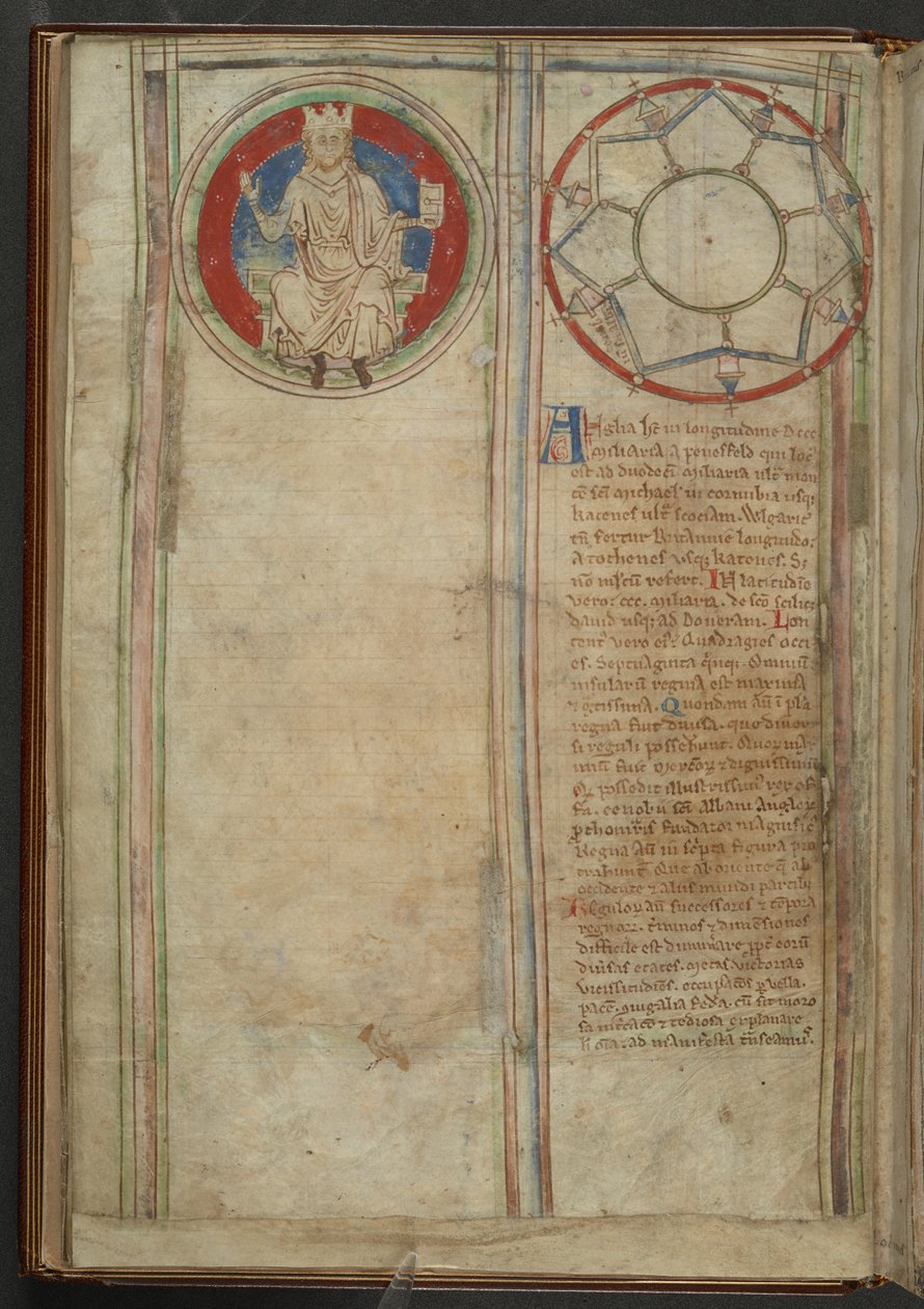Bomuld MS Claudius D VI, f.5v f. 5v: Beskrivelse af de syv kongeriger i det angelsaksiske heptarki, ca. 1255-59 (vellum) af English School