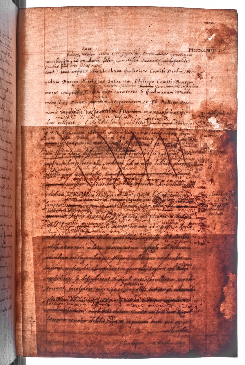 Bomuld MS Faustina F III, f. 107r (gennemlysning) af English School