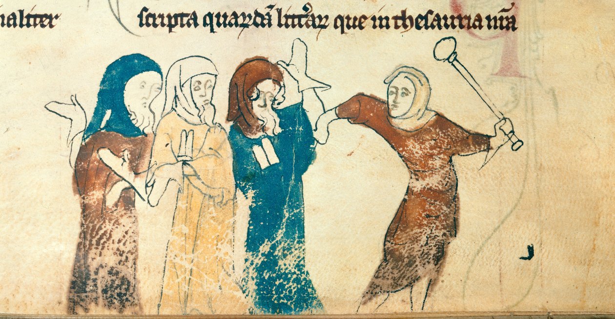 Cotton Nero D. II, f.183v Jødeforfølgelse, illustration fra 