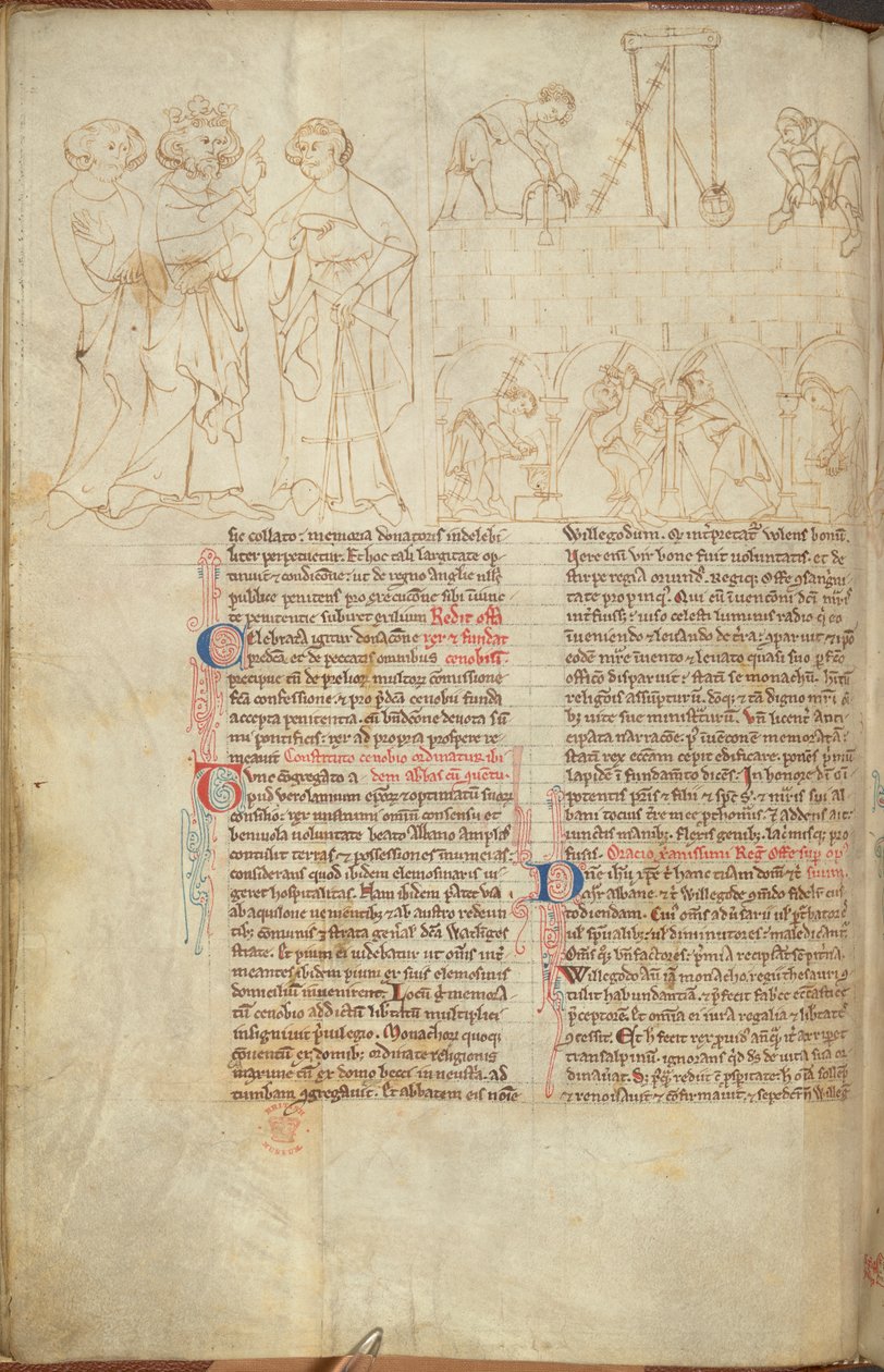 Cotton Nero D. I f.23v Bygningen af Cliffords tårn ved St. Albans, fra 