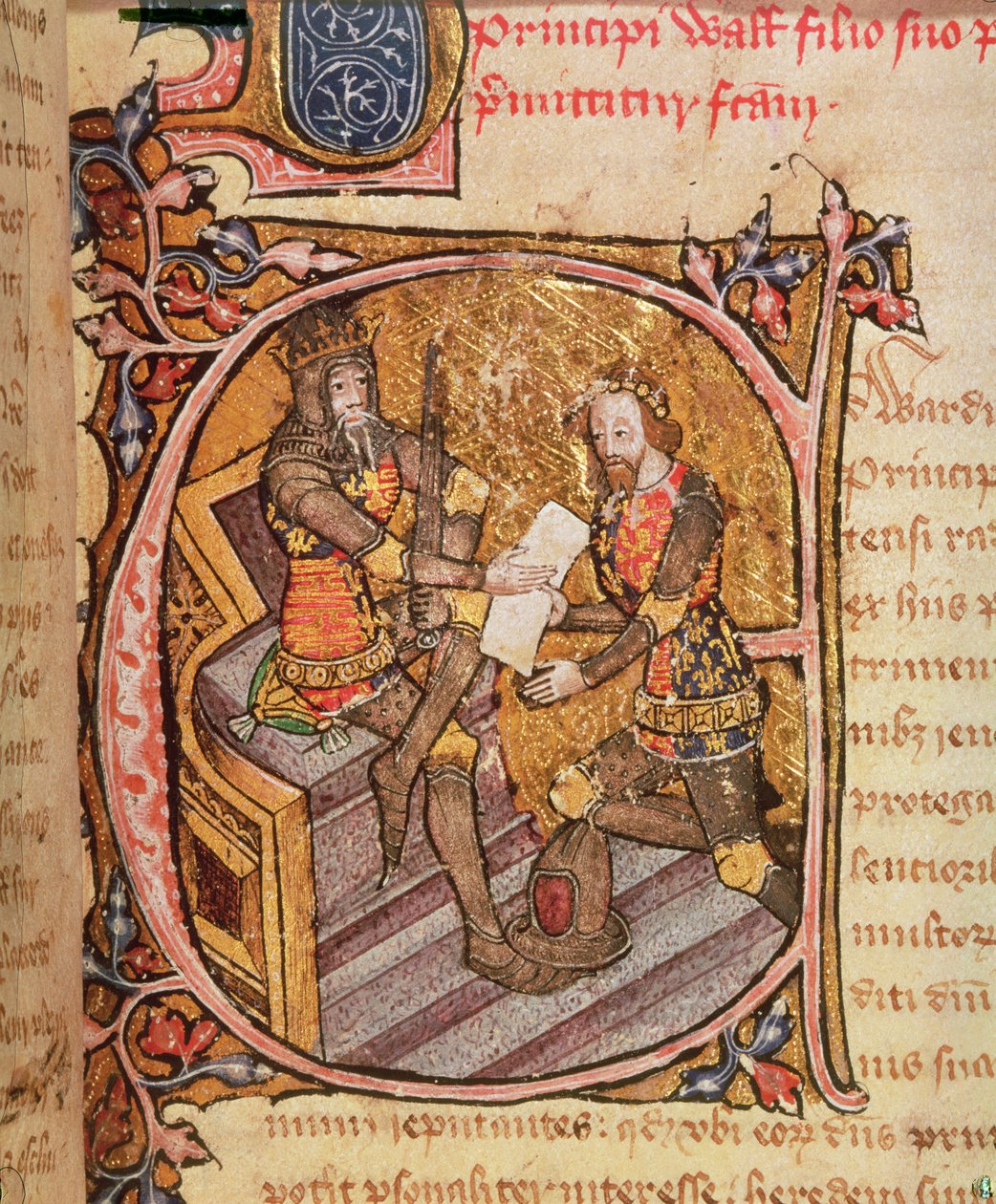 Bomuld Nero D VI fol.31 Edward III giver den sorte prins fyrstedømmet Aquitaine af English School