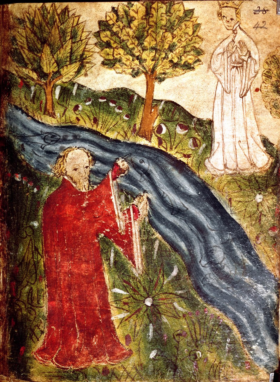 Bomuld Nero Ms A X, f. 42 Drømmeren med perlepigen, ca. 1375-1400 (vellum) af English School