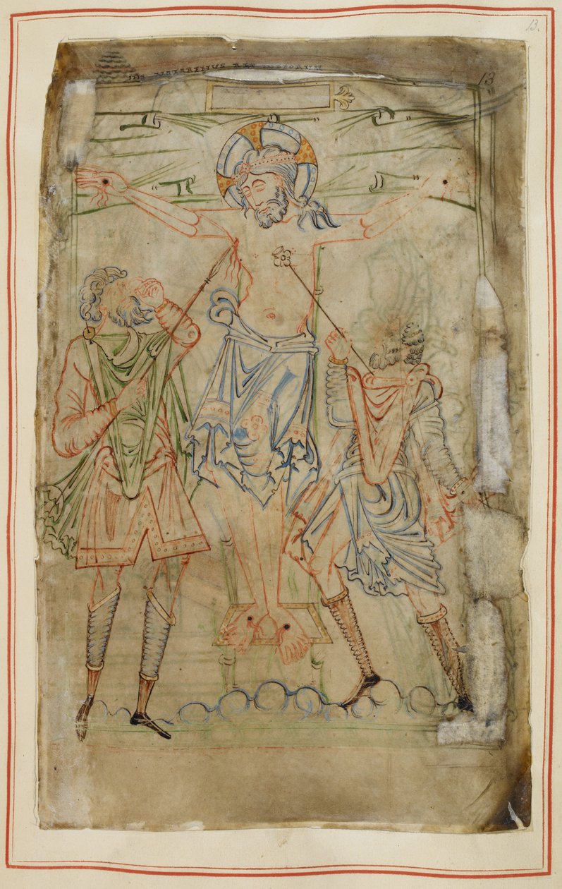 Bomuld Tiberius C. VI, f.13 Korsfæstelsen, fra Tiberius Psalter, c.1050 (vellum) af English School