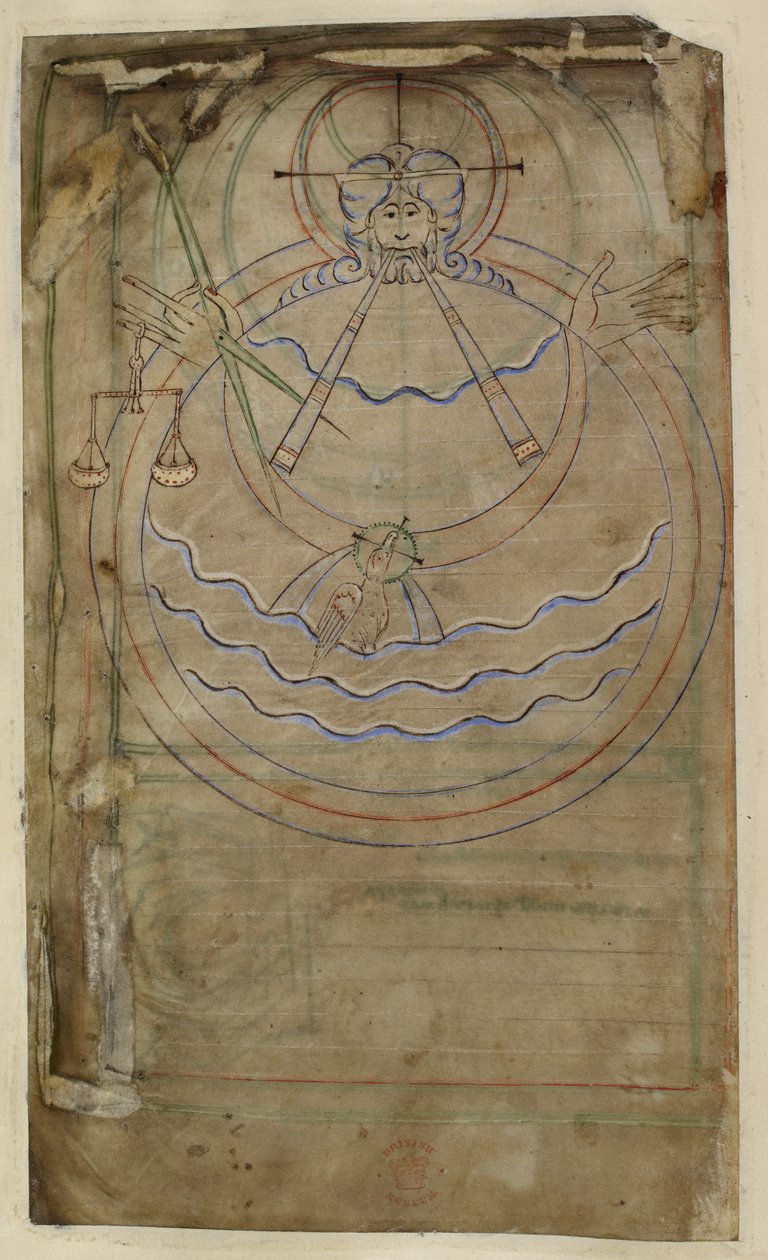 Bomuld ms tiberius c vi f007v Diagrammatisk fremstilling af skabelsen, illustration fra 