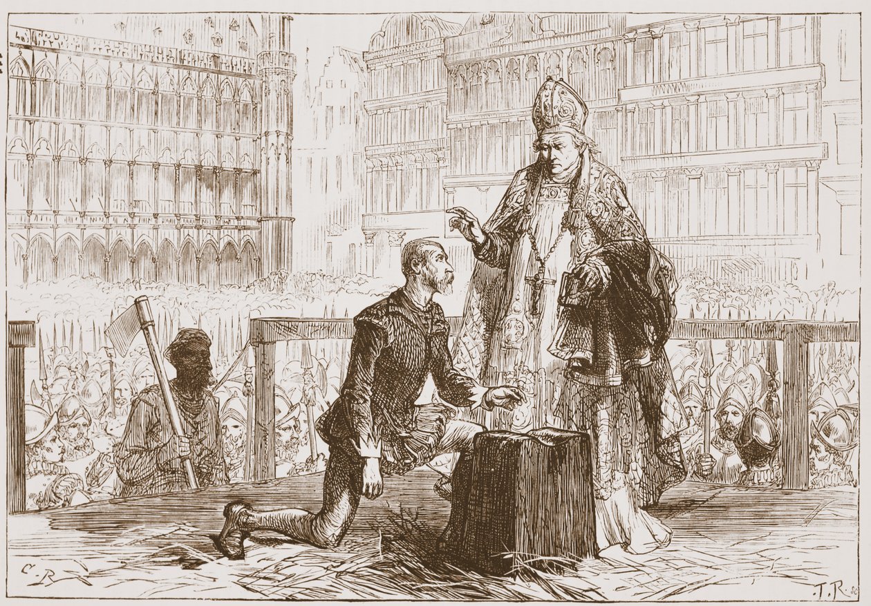 Grev Egmont på stilladset før hans henrettelse, illustration fra 