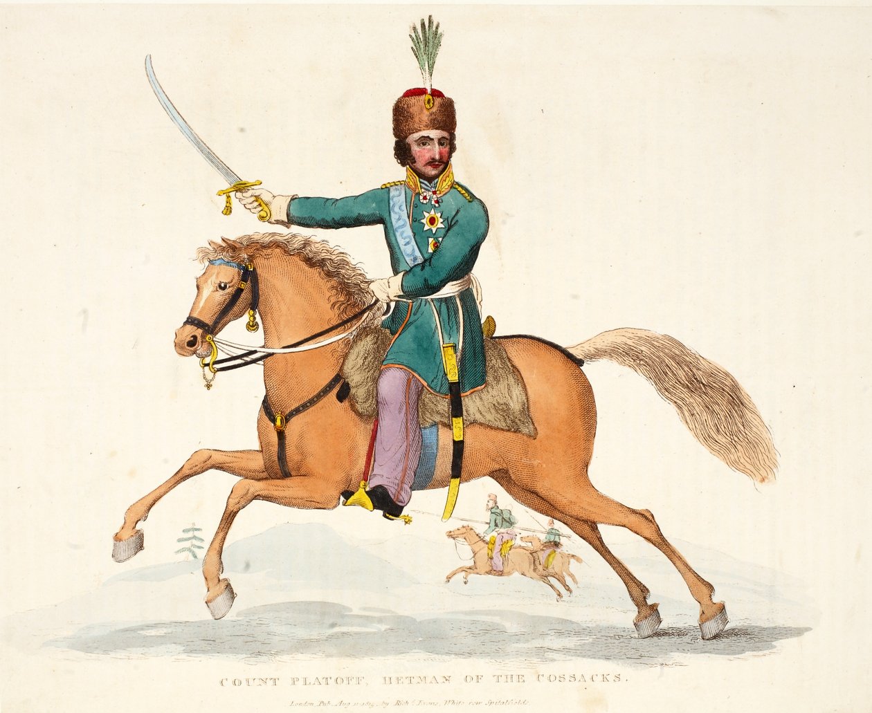 Grev Platoff, Kosakkernes Hetman, pub. af Richard Evans, engr Romney, illustration fra An Historical Account of the Battle of Waterloo af William Mudford, 1816 af English School