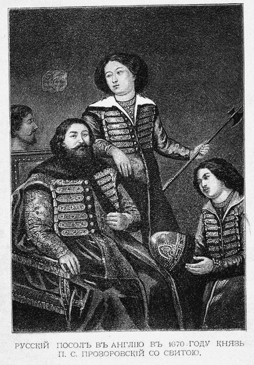 Grev Pyotr Semyonovich Prozorovsky med sin ambassade i England i 1670 af English School