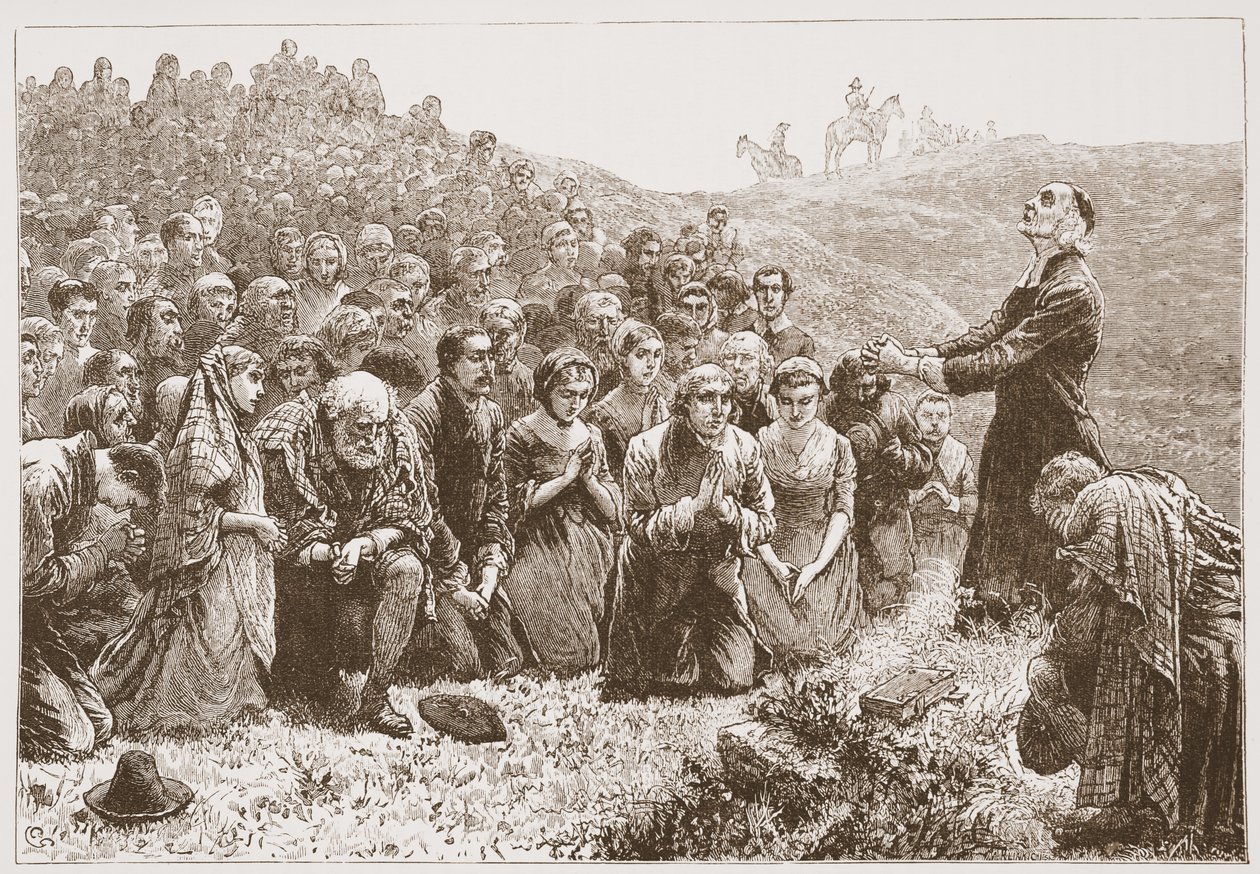 Pagter, der tilbeder ved bredden af Whitadder, illustration fra The History of Protestantism af James Aitken Wylie (1808-1890), pub. 1878 af English School