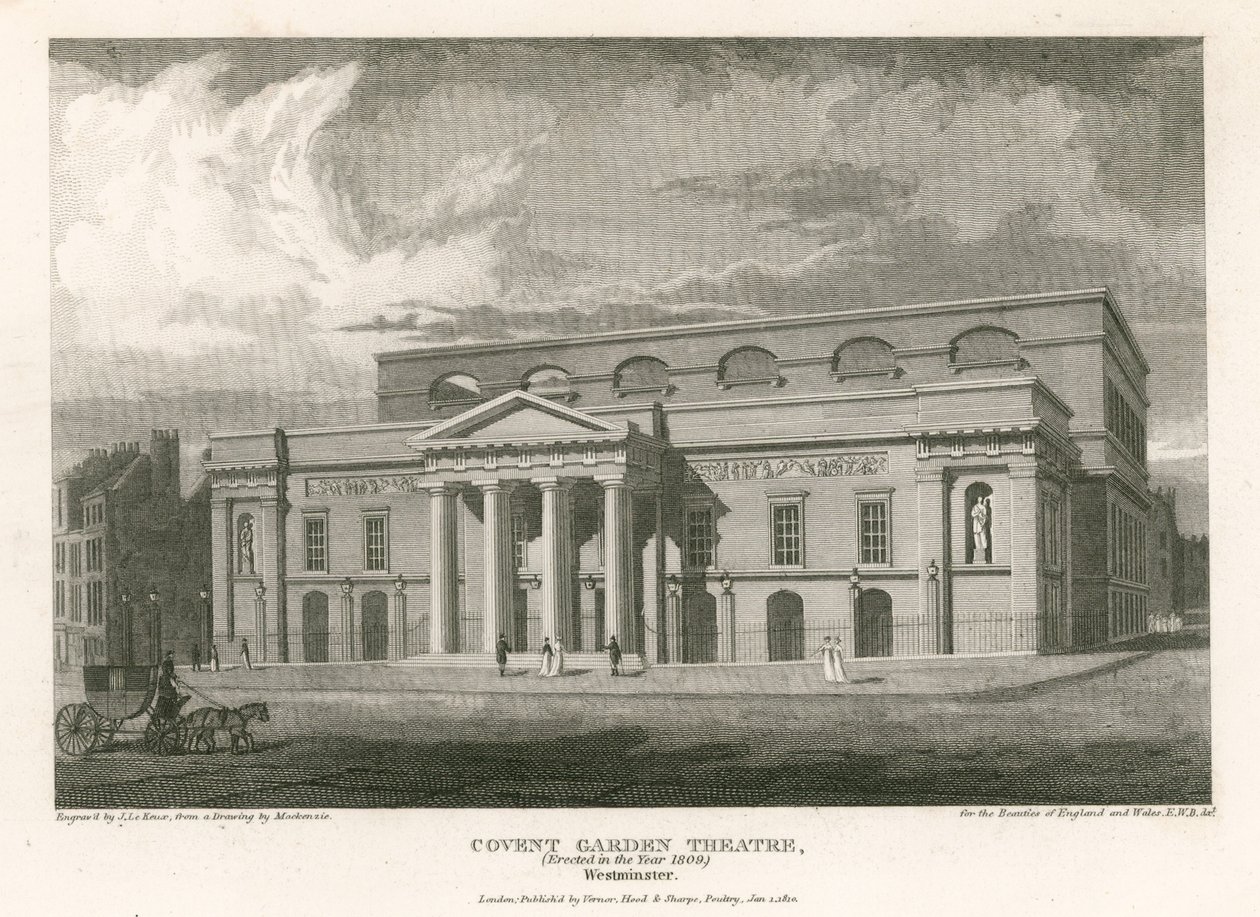 Covent Garden Theatre, Westminster, London (kobberstik) af English School