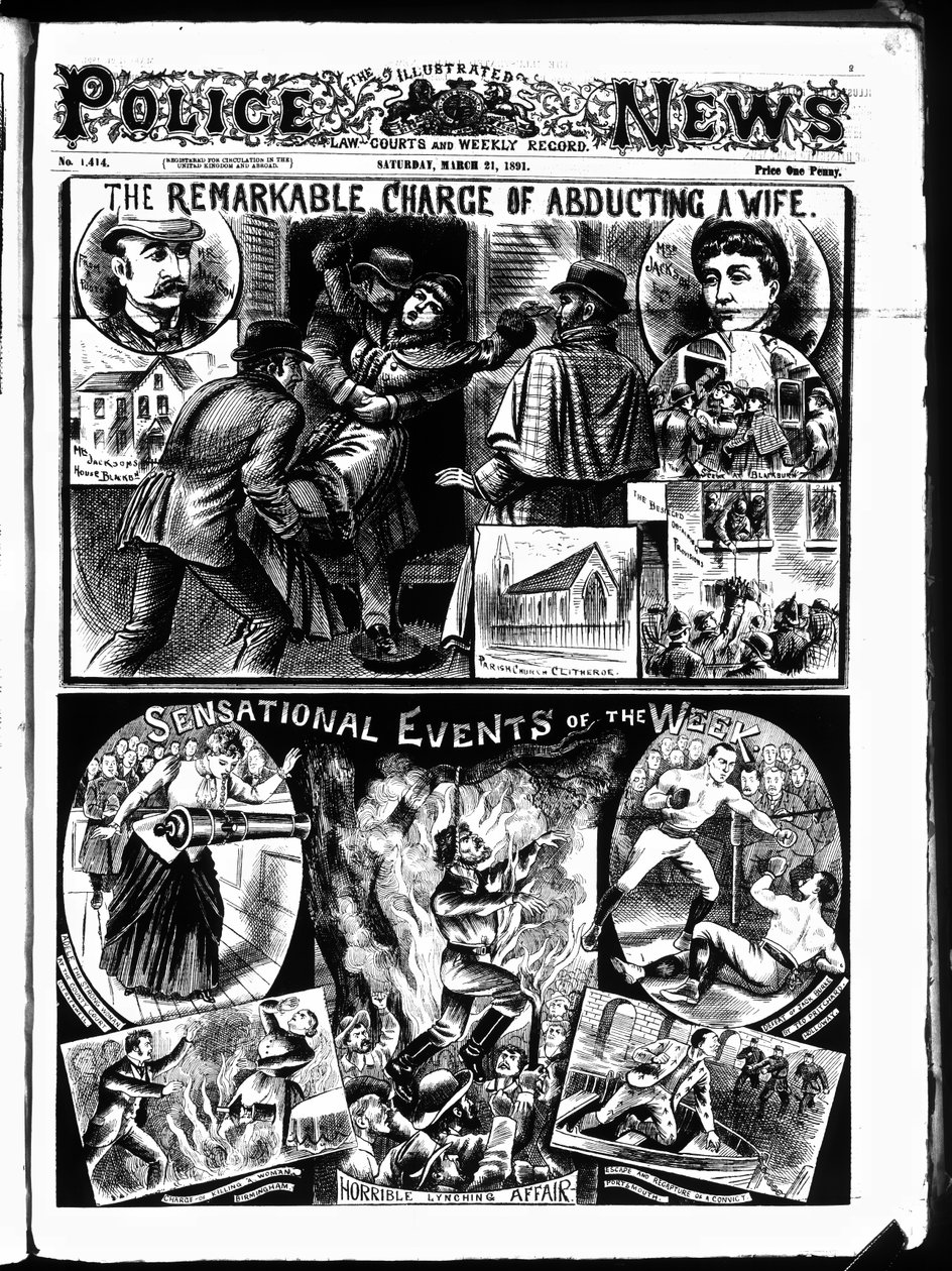 Forsiden af Illustrated Police News, lørdag den 21. marts af English School
