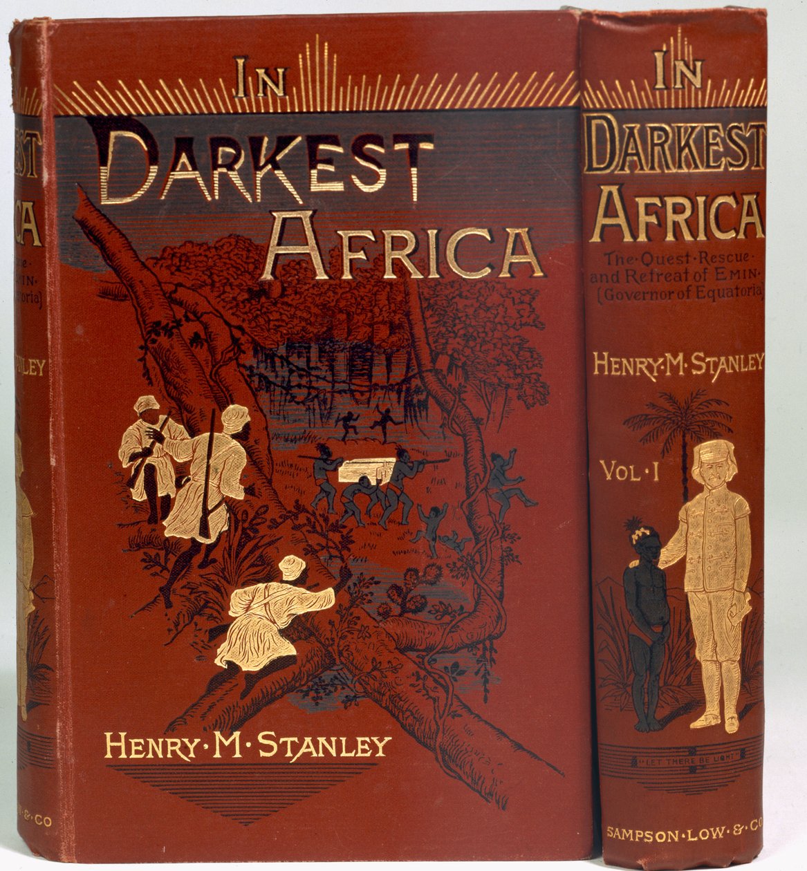 Cover af In Darkest Africa: or The Quest, Rescue, and Retreat of Emin (guvernør i Equatoria), bind I, udgivet 1890 af English School