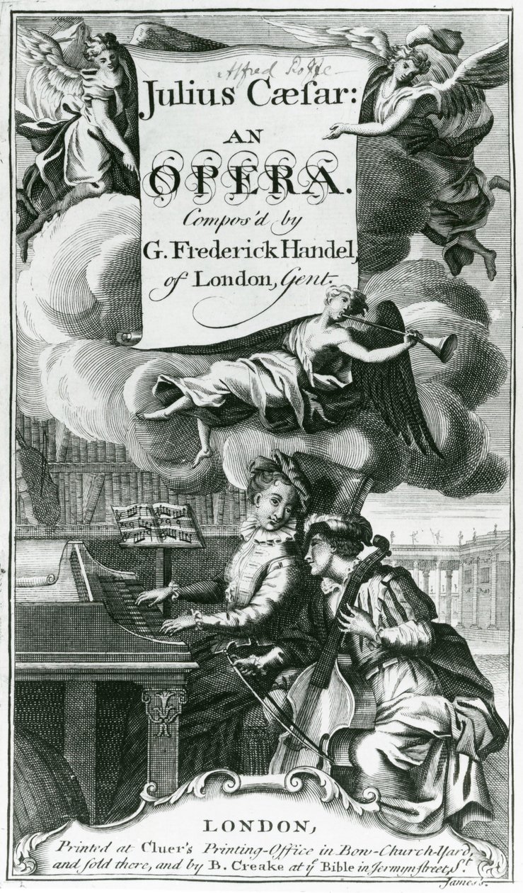 Cover af Nodehæfter til Julius Cæsar, en opera af Händel, udgivet i 1724 (gravering) (bw foto) af English School