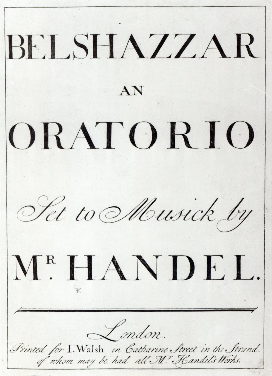 Omslag til partituret til Belshazzar af Handel, udgivet i 1745 af English School