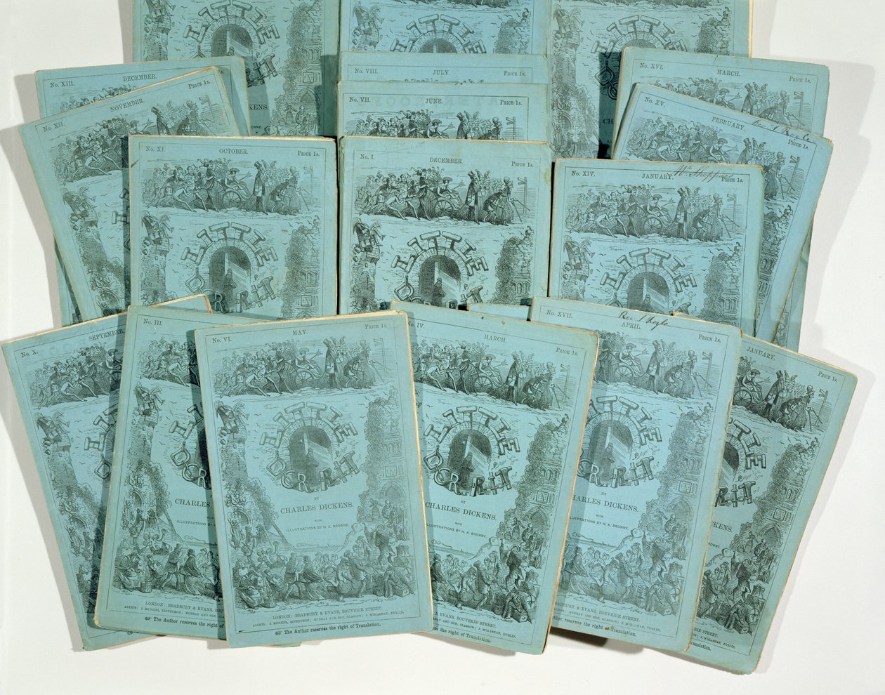 Forsider fra Monthly Issues of Little Dorrit af Charles Dickens (1812-70), udgivet ca. 1856 af English School