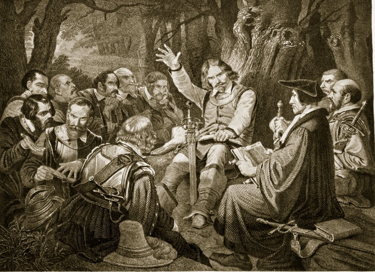 Cromwell før slaget ved Dunbar, 1650, illustration fra Hutchinsons Story of the British Nation, ca. 1923 af English School