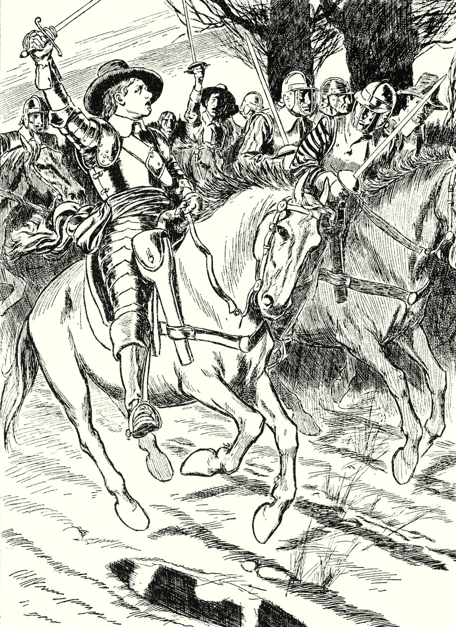 Cromwell fører sine ironsides til kamp (litografi) af English School