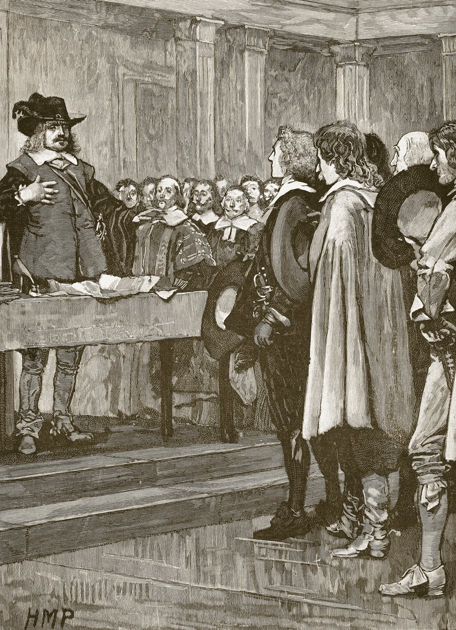 Cromwell nægter kronen, illustration fra Cassells Illustrated History of England (sepia foto) af English School