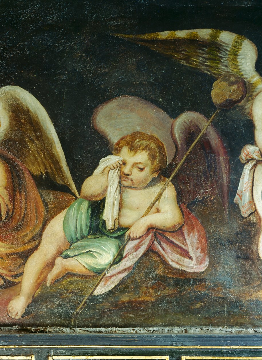 Grædende kerub, detalje af frisen i himmelrummet (olie på lærred) af English School