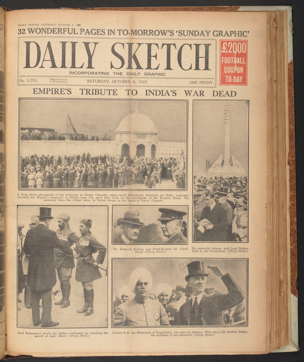 Daily Sketch, der viser Rudyard Kipling i Neuve Chapelle, 8. oktober af English School