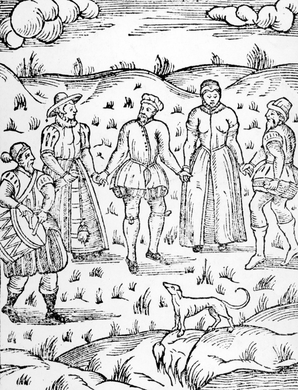 Dans med en trommeslager, fra The Doome advarer alle mænd til dommen af Stephen Bateman, 1581 af English School